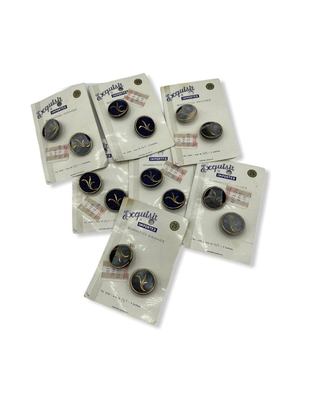 Vintage Exquisit Blue Faux Stone Buttons: Gold Floral Overlay, 14 Lot